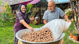 Harvested Fresh Walnuts Apricots and Cherries Making Jam and Cake in the Village [upl. by Zeitler]