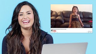 Demi Lovato Watches Fan Covers On YouTube  Glamour [upl. by Tiffi457]