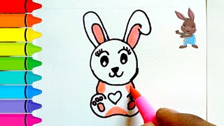 CUTE RABBIT Drawing amp Coloring Easy Drawing Kidsinfodrawings [upl. by Anastasio]