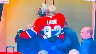 Patrik Laine throws glove amp helmet in Cedric Pare frustration limps off ice  Canadiens Maple Leafs [upl. by Mycah650]