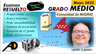 PRUEBA de ACCESO Grado MEDIO Comunidad de MADRID 2022 ACADEMIADIEGO [upl. by Olifoet725]