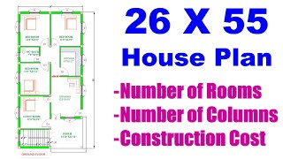 26 X 55 House Plan  Number of Rooms  Number of Columns  Construction Cost  Ghar Ka Naksha [upl. by Benyamin]