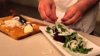 Salad with beetroots anari cheese and carob syrup [upl. by Ozkum]