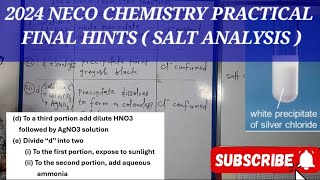 2024 NECO CHEMISTRY PRACTICAL FINAL HINTS SALT ANALYSIS [upl. by Natsirc]