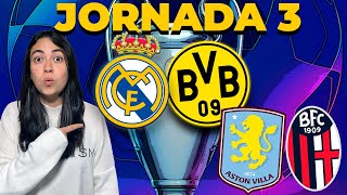 ⚪REAL MADRID🆚 B DORTMUND🟡🔴ASTON VILLA 🆚 BOLONIA🔴Champions League  JORNADA 3 [upl. by Hsirehc923]