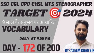 Vocabulary day 172 l Vocabulary for SSC CGL l CPO l STENOGRAPHER C amp D I CHSL I AZEEM SIR l ENGLISH [upl. by Seyer]