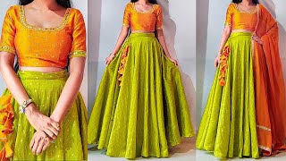 Umbrella cut lehenga skirt amp crop top cutting stitching step by step for beginners [upl. by Beryl95]