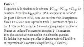 Exercice corrigé de PCl5 3eme Tableau dAvancement [upl. by Tengdin]