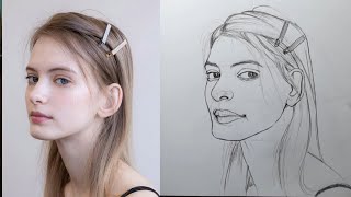 How to draw a portrait Using Loomis method  Beautiful girl drawing [upl. by Seena850]