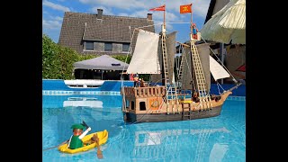 Playmobil Piratenschiff 3550 im Intex Pool  Playmobil Pirates Ship in the Pool pirates [upl. by Gizela]