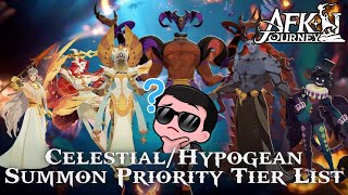 Celestial amp Hypogean Summon Priority Tier List AFK Journey [upl. by Nongim659]