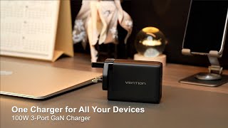 Vention 3Port USB CCA GaN Charger 100W65W30W UKPlug Black FELB0UK [upl. by Richella458]