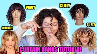 HAIRSTYLISTS GUIDE TO CUTTING YOUR OWN CURTAIN BANGS ON CURLY HAIR [upl. by Meggi]