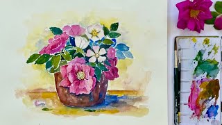 Einfache Rosen mit Aquarell malen Anfänger mit Grundkenntnissen [upl. by Nyliahs529]