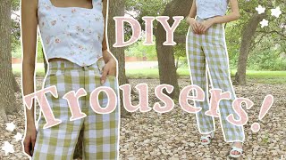 DIY Trousers  Sewing Gingham Pants  Step By Step Tutorial 🧚 [upl. by Odlanor]