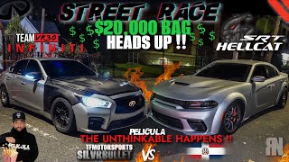 INSANE STREET RACE MODDED FBO HELLCAT SRT VS FASTEST Q50 ON THE STREET 20K UNBELIEVABLE [upl. by Wallache]