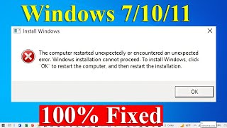 Fix The computer restarted unexpectedly or encountered an unexpected error Windows 71011 [upl. by Ellie]