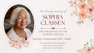 LIVE BROADCAST  FUNERAL SERVICE OF SOPHIA CLASSEN  SATURDAY 14 SEPTEMBER 2024  10H00 [upl. by Chita995]