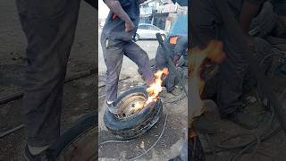 Automatic truck tire bead settings with fire technique 🔥🔥🧨 [upl. by Leuamme]