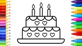 How to Draw Birthday Cake for Kids  Learn Colors with Cake and Candles Coloring Book for Baby [upl. by Ayokal]