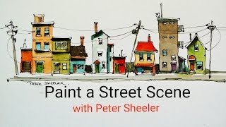 How to paint houses buildings and a street scene with a water brush QUICK EASY AND FUN [upl. by Atihana]