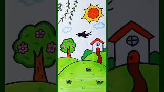 I Turned a House into a Nature Landscape shorts trending viralvideo drawing ytshorts [upl. by Meit]