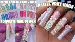 Valentines Day Nails Inspo With Beetles  Pastel Coquette Nails  3D Nail Art  Charm Nails [upl. by Aicil]