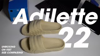 Adidas ADILETTE 22 Unboxing  On Feet  Size Comparing แกะกล่อง ลองใส่ [upl. by Atnod]