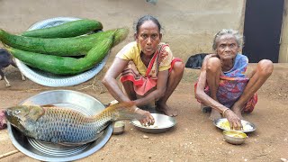 AMERICAN ROHU FISH CURRY with nahnua cooking amp eating by our poor tribal grandma village life [upl. by Patricio]