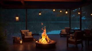 Rainy Day Bliss Cozy Porch Fire Magic [upl. by Ode]