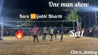 kara vs Gubbi Bharth 🔥Pole entry match🔥kara show in kadaba volleyball tournament Set1 [upl. by Berg]