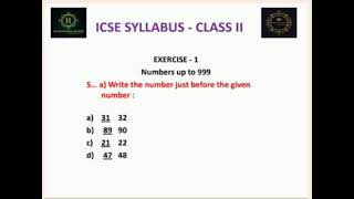 ICSE CLASS II Syllabus Chapter 1 Exercise 1 write the number just before the given number [upl. by Assiralk]