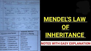 MENDELS LAW OF INHERITANCE NOTES biology bsczoology science class12biology [upl. by Vezza]