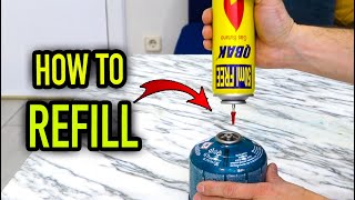 COMO RECARGAR CARTUCHOS DE GAS SIN VALVULA  HOW TO REFILL CAMPING BUTANE GAS [upl. by Sairtemed]