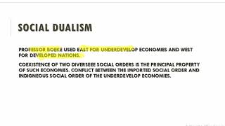 DUALISM SOCIAL AND TECHNOLOGICAL DEVELOPMENT ECONOMICS [upl. by Yentirb844]