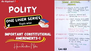 Important Constitutional Amendments1  One Liners Topic wise  Indian Polity  Lec63 [upl. by Ainos]