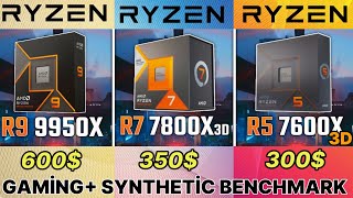 7600x3d vs 7800x3d vs 5800x3d vs R9 9950x vs i9 14900k vs 7900x3d vs 7950x3d 7600x3d gaming test [upl. by Revned]