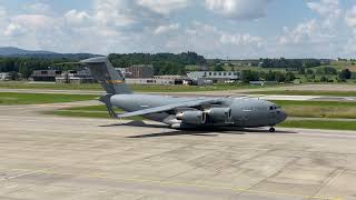 US Air Force Boeing C17 Globemaster 77185 ZRHLSZH [upl. by Eniamert]