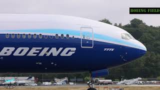 Boeing 777X Test Flight Takeoff From BFI To MWH Taxi Close Up [upl. by Nylhtak]