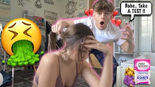 Having MORNING SICKNESS and THROWING UP PRANK ON BOYFRIEND CUTE REACTION [upl. by Rawdan494]