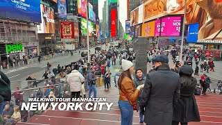 New York Manhattan Winter Walk  7th Avenue Times Square Broadway Upper West Side amp Central Park [upl. by Ahsirtal]