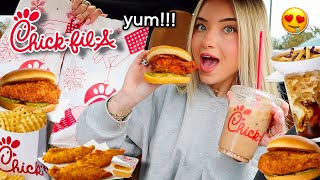 Big ChickFilA Mukbang spicy chicken sandwich chicken strips fries amp more [upl. by Stephan]