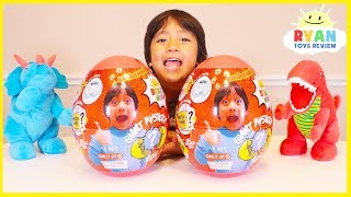 Ryan Pretend Play Dinosaurs Laying Two Giant Surprise Eggs Toys [upl. by Watanabe]