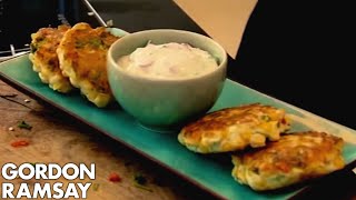 Sweetcorn Fritters and Yoghurt Dip  Gordon Ramsay [upl. by Friedlander]