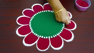 Beautiful simple freehand rangoli for thaipusam 2019  colour kolam with out dots  best muggulu [upl. by Napier]