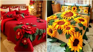 Most Stylish Hand Knitted Crochet Floral Pattern Bedsheets Blanket Pellow Cushion Design [upl. by Naxela]