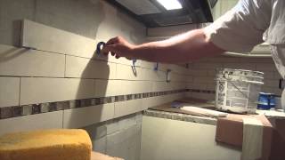 Limestone tile backsplash Complete real time installation [upl. by Iroak]