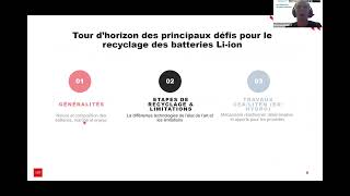 GDR Prométhée Webinaire n°10 Principaux défis pour le recyclage des batteries Li ion [upl. by Neeliak]