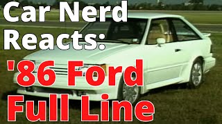 Car Nerd Reacts MotorWeek Retro Review 86 Ford Lineup [upl. by Enelez545]