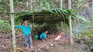 Orphan Boy  Alone cutting bamboo trees making a small hut sheltering from the rain and sun [upl. by Eiramllij]